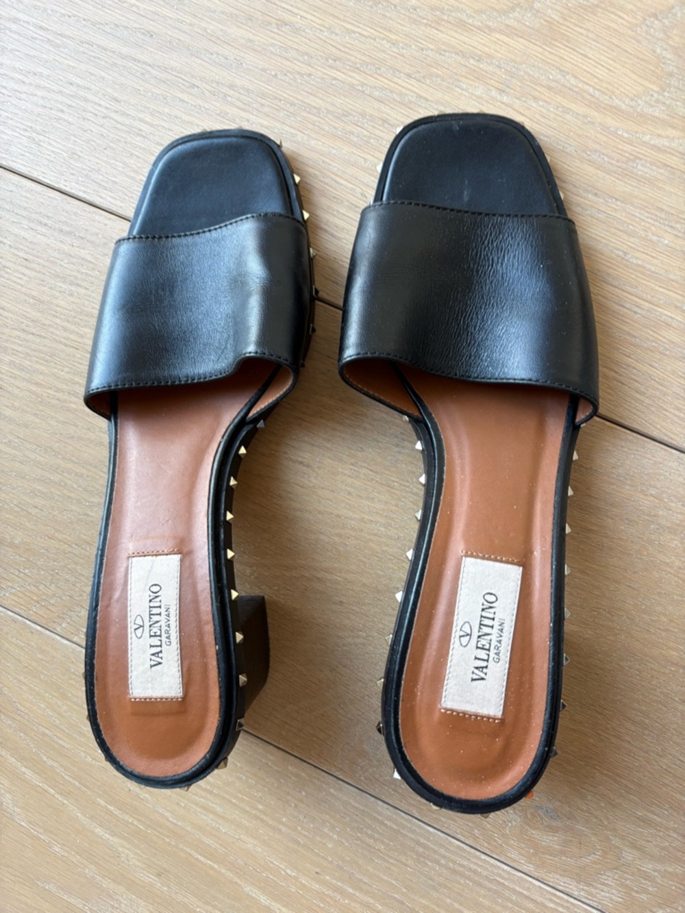 Valentino Garavani Black Leather Studded Slide Mules